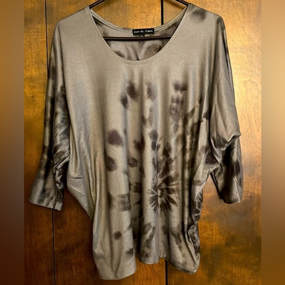 Kim & Cami Tops - Kim & Cami Tan and Brown Tie-Dye Women's Top